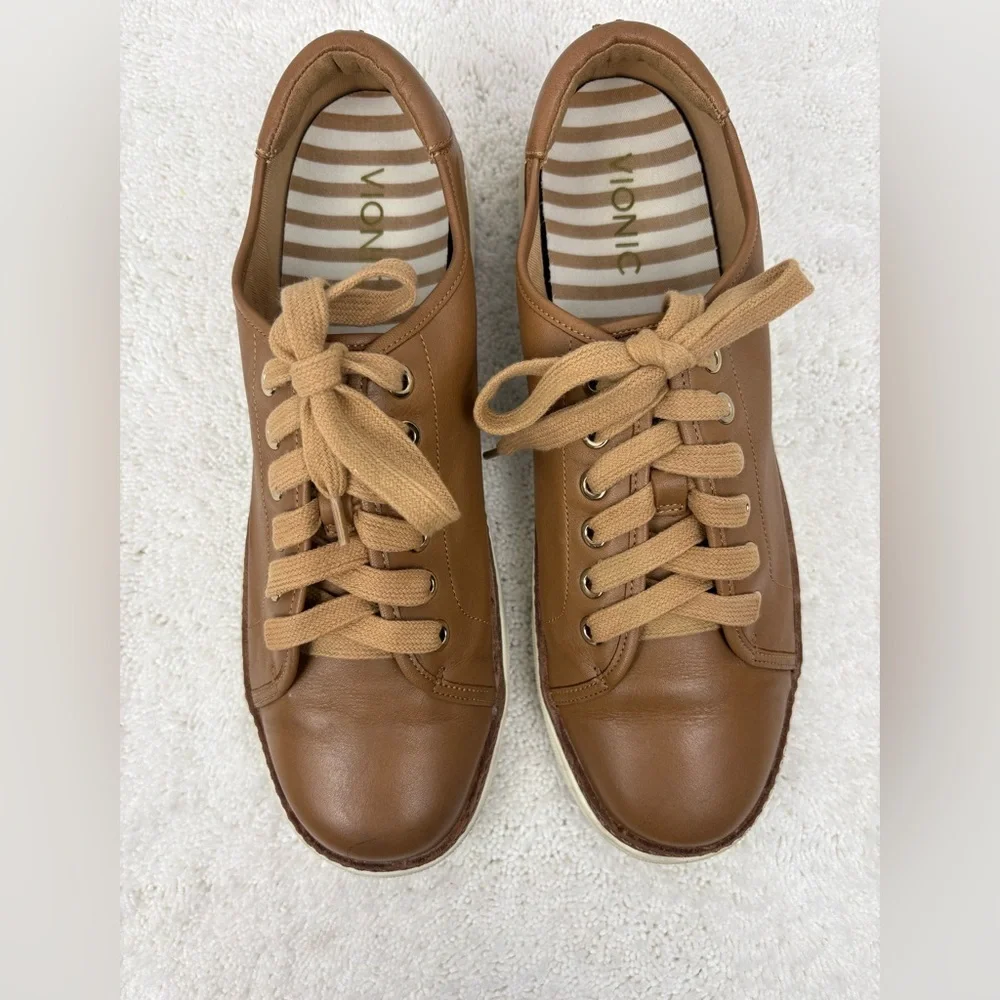 Vionic Women’s Sunny Leah Lace-Up Leather Sneakers-Size: 10-Color: Tan